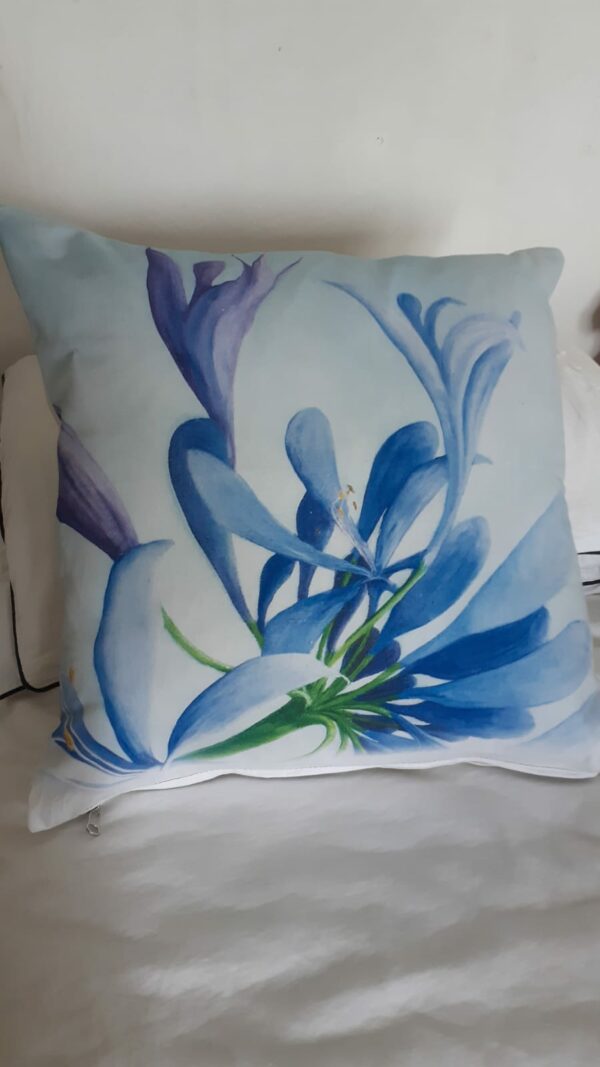 Pillow Handpainted with Lily on Canvas and Hemp Cotton Canvas