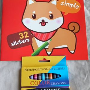 Coloring book with 32 stickers & 12 crayons